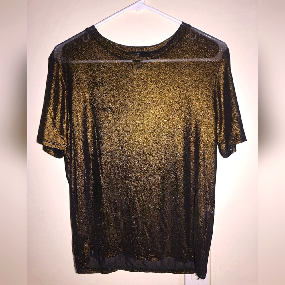 Sheer Metallic Knit Tee